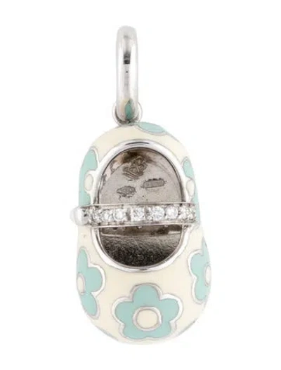 Pre-owned Aaron Basha 18k Enamel & Diamond Flower Power Baby Shoes Charm In Multi