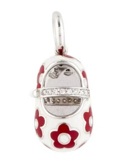 Pre-owned Aaron Basha 18k Enamel & Diamond Flower Power Baby Shoes Charm In Multi