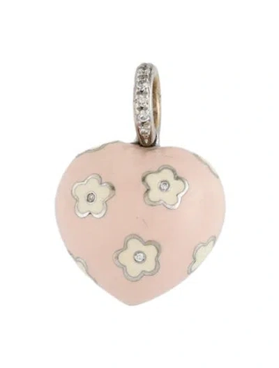 Pre-owned Aaron Basha 18k Enamel & Diamond Heart Charm In Multicolor