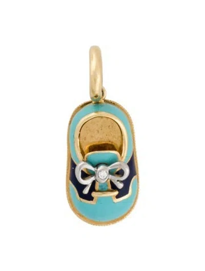 Pre-owned Aaron Basha 18k Enamel & Diamond Saddle Shoe Charm In Blue