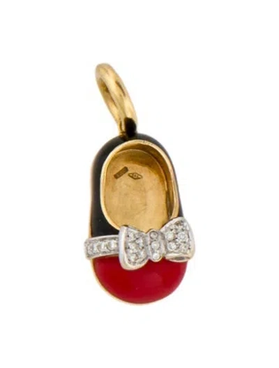 Pre-owned Aaron Basha 18k Enamel Baby Shoe Pendant Charm, 1" In Multi
