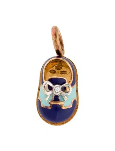 Pre-owned Aaron Basha 18k Enamel Diamond Shoe Charm In Blue
