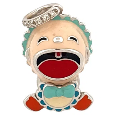 Pre-owned Aaron Basha 18k Gold Enamel Crying Baby Charm With Diamond Accent In Multi