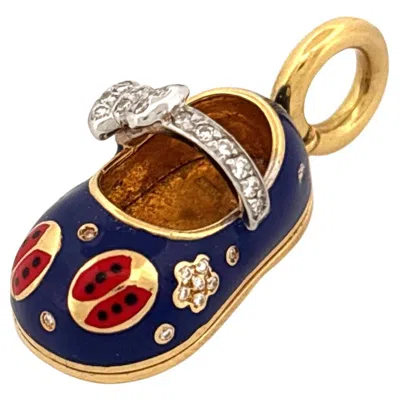 Pre-owned Aaron Basha 18k Gold Ladybug Charm With Diamonds, Italian Design In Multi