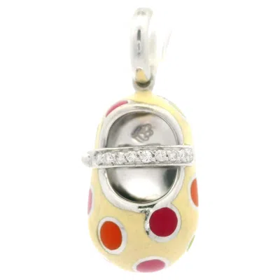 Pre-owned Aaron Basha 18k Gold Polka Dots Enamel Work & Diamond Loafer Shoe Pendant In Multi