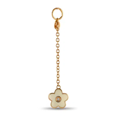 Aaron Basha 18k Rose Gold Diamond And Enamel White Flower Charm Pendant Ab06-111424