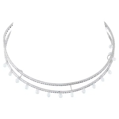 Pre-owned Aaron Basha 18k White Gold 13.25ct Black And White Diamond Choker Necklace