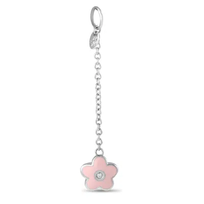 Aaron Basha 18k White Gold Diamond And Enamel Pink Flower Charm Pendant Ab20-111824