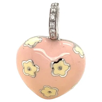 Pre-owned Aaron Basha 18k White Gold Diamond Enamel Dome Heart Charm Pendant