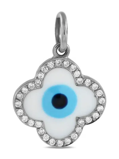 Pre-owned Aaron Basha 18k White Gold Evil Eye Diamond Charm In Silver