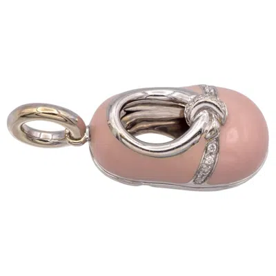 Pre-owned Aaron Basha 18k White Gold Pink Enamel And Diamond Shoe Pendant Charm