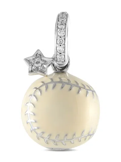 Pre-owned Aaron Basha 18k White Gold Softball Diamond Charm
