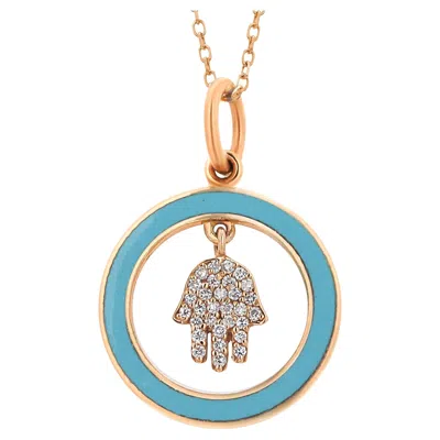 Pre-owned Aaron Basha 18k Yellow Gold  Vintage Diamond Enamel Hamsa Charm Necklace Pendant