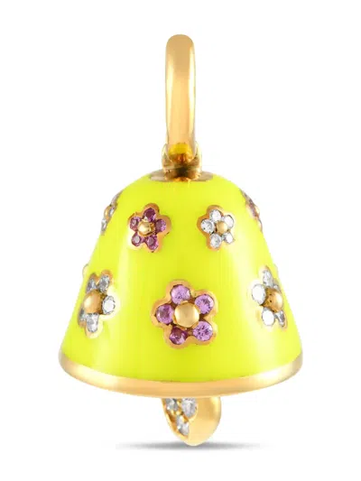 Pre-owned Aaron Basha 18k Yellow Gold Bell Diamond And Sapphire Charm