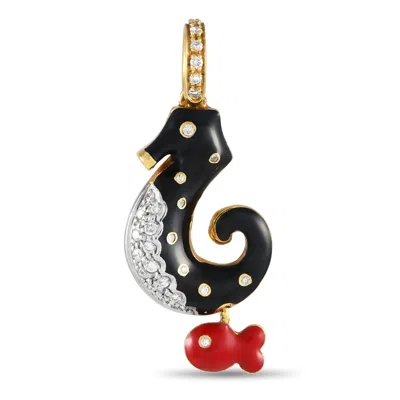 Aaron Basha 18k Yellow Gold Diamond And Black And Red Enamel Seahorse And Fish Charm Pendant Ab03-111524 In Multi