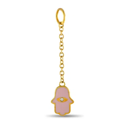 Aaron Basha 18k Yellow Gold Diamond And Pink Enamel Hamsa Charm Pendantab11-111824