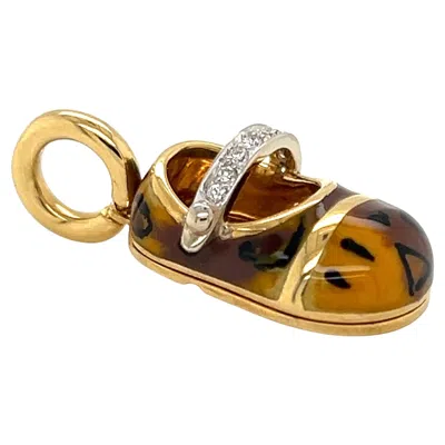Pre-owned Aaron Basha 18k Yellow Gold Diamond Enamel Leopard Shoe Charm Pendant