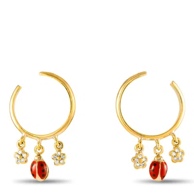 Aaron Basha 18k Yellow Gold Enamel Ladybug Diamond Half Hoop Earrings Ab35-111824