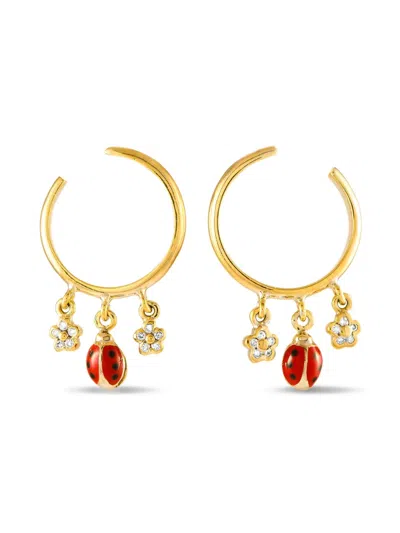 Pre-owned Aaron Basha 18k Yellow Gold Ladybug Diamond Earrings