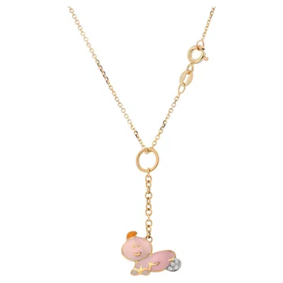Pre-owned Aaron Basha 18k Yellow Gold Pink Enamel Baby Charm Pendant Necklace