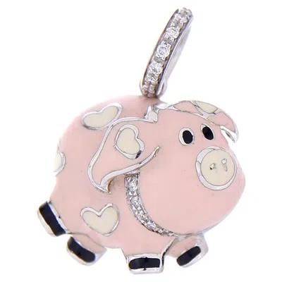 Pre-owned Aaron Basha 18kt White Gold Piggy Pendant With Diamonds, 20th Century
