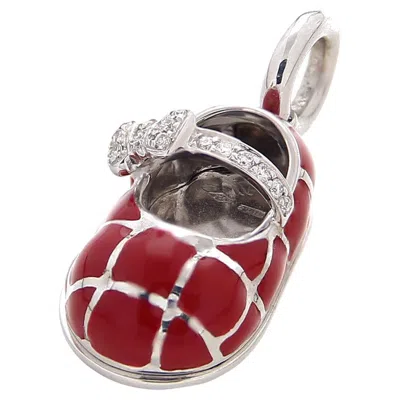 Pre-owned Aaron Basha 18kt White Gold Red Shoes Pendant With Diamonds