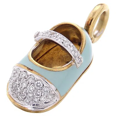 Pre-owned Aaron Basha 18kt Yellow Gold Light Blue Shoes Pendant