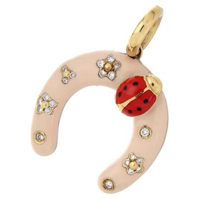 Pre-owned Aaron Basha 18kt Yellow Gold Pink Enamel Lucky Pendant