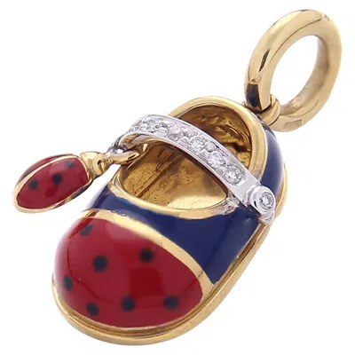 Pre-owned Aaron Basha 18kt Yellow Gold Red & Blue Lucky Shoes Pendant