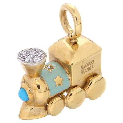 Pre-owned Aaron Basha 18kt Yellow Gold Wish Train Pendant With Diamonds