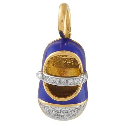 Pre-owned Aaron Basha Baby Shoe 18k Yellow Gold Diamond And Enamel Mary-jane Charm