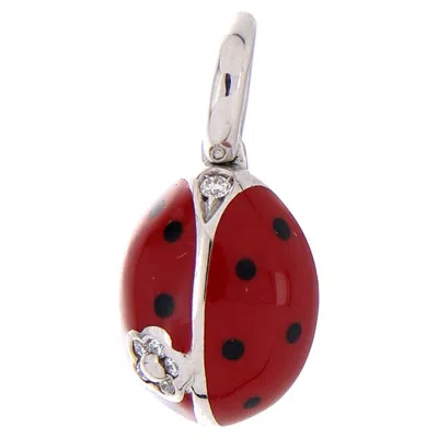 Pre-owned Aaron Basha Coccinella Ciondolo In Oro Bianco 18 Kt In Multi