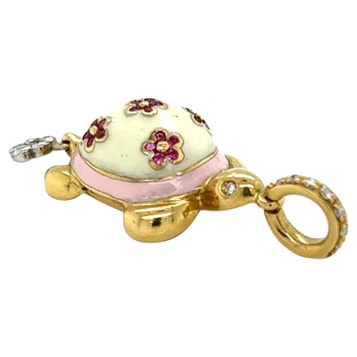 Pre-owned Aaron Basha Diamond 18k Gold Enamel Turtle Charm Pendant In Multi