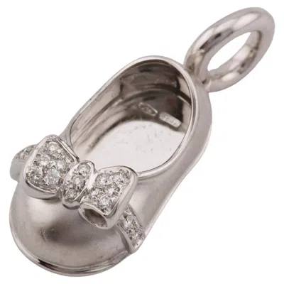 Pre-owned Aaron Basha Diamond 18k White Gold Baby Girl Shoe With Diamond Bow Charm Pendant
