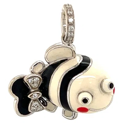 Pre-owned Aaron Basha Diamond 18k White Gold Enamel Clown Fish Charm Pendant