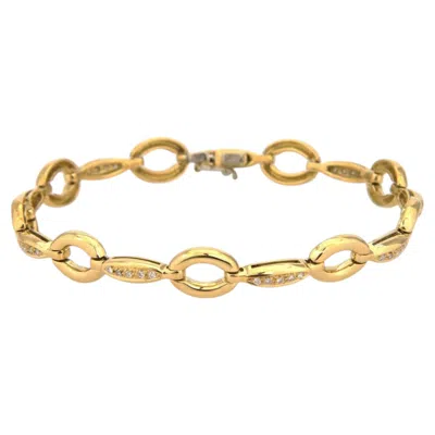 Pre-owned Aaron Basha Diamond 18k Yellow Gold Oval Bar Link Bracelet