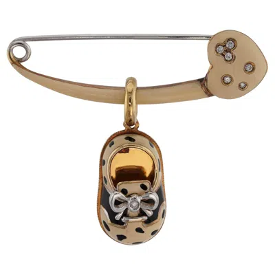 Pre-owned Aaron Basha Diamond Enamel Yellow Gold Baby Shoe Safety Pin Brooch