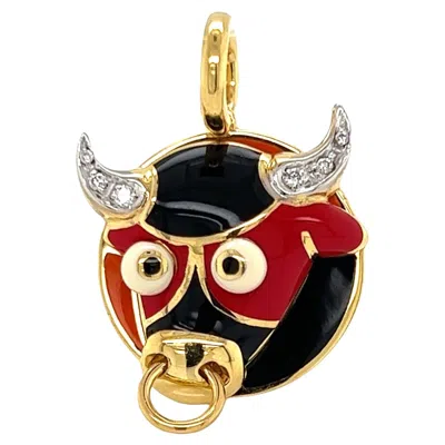 Pre-owned Aaron Basha Diamond Enamel Zodiac Taurus Ox Charm Pendant In Multi