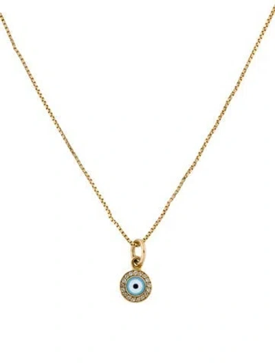 Pre-owned Aaron Basha Enamel & Diamond Evil Eye Pendant Necklace, 16" In Blue