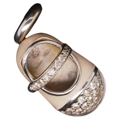 Pre-owned Aaron Basha Estate 18k White Gold  Enamel And Diamond Boot Pendant -vhk#975a