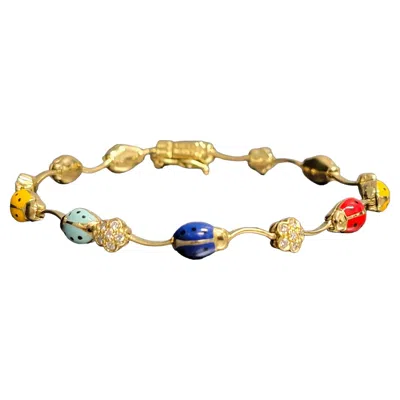 Pre-owned Aaron Basha Multicolor Enamel Ladybug Station Bracelet With Pave Diamond Flowers