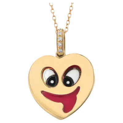 Pre-owned Aaron Basha Vintage  18k Yellow Gold Diamond Enamel Whimsical Heart Charm Pendant