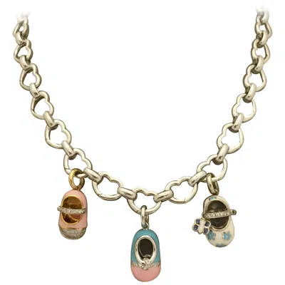 Pre-owned Aaron Basha Vintage  Open Heart Necklace Or Bracelet With 3 Charms 18 Karat Gold In Multi