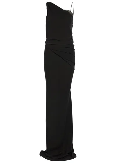 Aaron Esh 5 One Shoulder Silk-chiffon Maxi Dress In Black