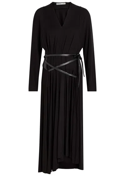 Aaron Esh Belted Jersey Midi Dress In Black