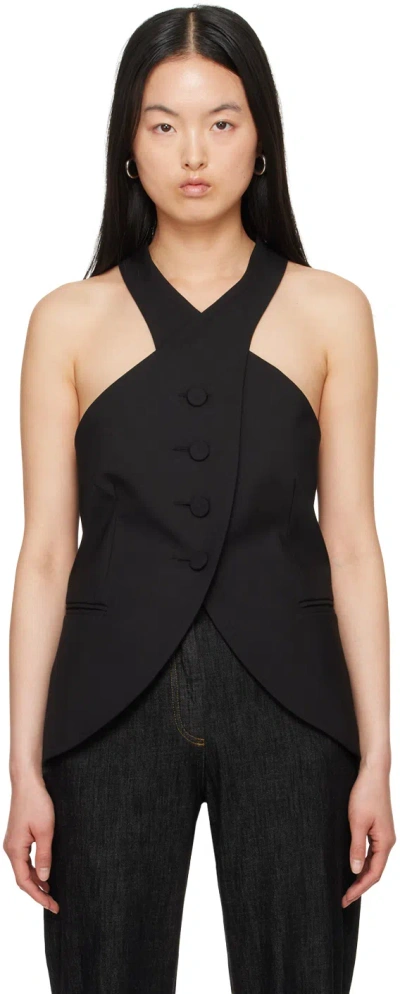 Aaron Esh Womens Black Halter-neck Slim-fit Wool Waistcoat