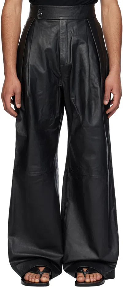 Aaron Esh Black Pleated Leather Trousers In 25129936 Black