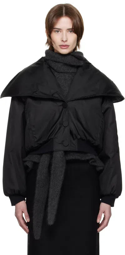 Aaron Esh Black Shoulder Lapel Bomber Jacket In Black Nylon