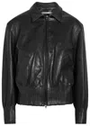 Aaron Esh Pleated-trim Leather Jacket In Black
