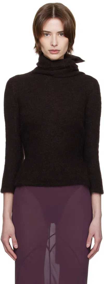 Aaron Esh Brown Tied Roller Neck Sweater In Brown Mohair
